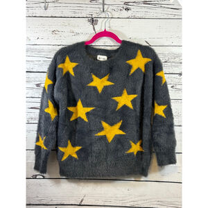 Women's &merci Gray Yellow Star Crew Neck Sweater M